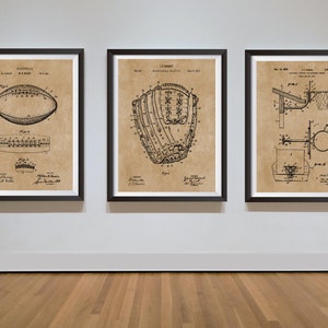 Juego de 3 carteles deportivos, impresiones de patentes, fútbol, béisbol, baloncesto, regalo para fanáticos de los deportes, arte de pared, descarga instantánea, imprimible