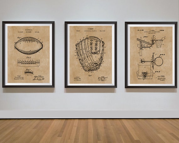Set of 3 Sports Posters Patent Prints Football Baseball Basketball Sports Fan Gift Wall Art Instant Downloadable Printable