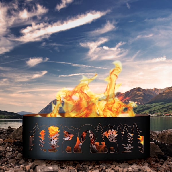 Howling Wolves Heavy Duty Fire Pit Ring, 12" Tall, Gift for him, Gift for nature lover, Fire Ring, Fire Pit