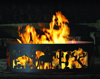 Southwestern Themed Fire Pit Ring, Heavy Duty, Gift for the nature lover, cowboys, cowgirls