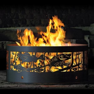 Fishing Hole Fire Pit Ring, 16 Tall, Heavy Duty, Gift for fisherman, Fire Pit, Fire Ring image 1