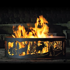 Moonlight Gathering Fire Ring, 12&quot; Tall, Heavy Duty, Wildlife Scene, Gift for nature lovers, Fire Pit, Fire Ring