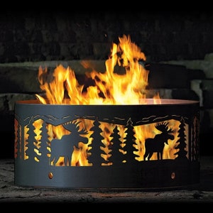 Moose Fire Pit Ring, 16&quot; Tall, Heavy Duty, Gift for nature lover, Moose nature scene, Fire Ring