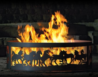 Galloping Horses Fire Pit Ring, 12" Tall, Heavy Duty, Gift for the horse lover, Wild Horses, Mustangs