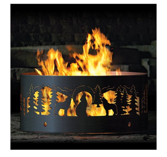 Extra Tall Heavy Duty Howling Wolves Fire Ring, 16" Tall, Nature lovers gift
