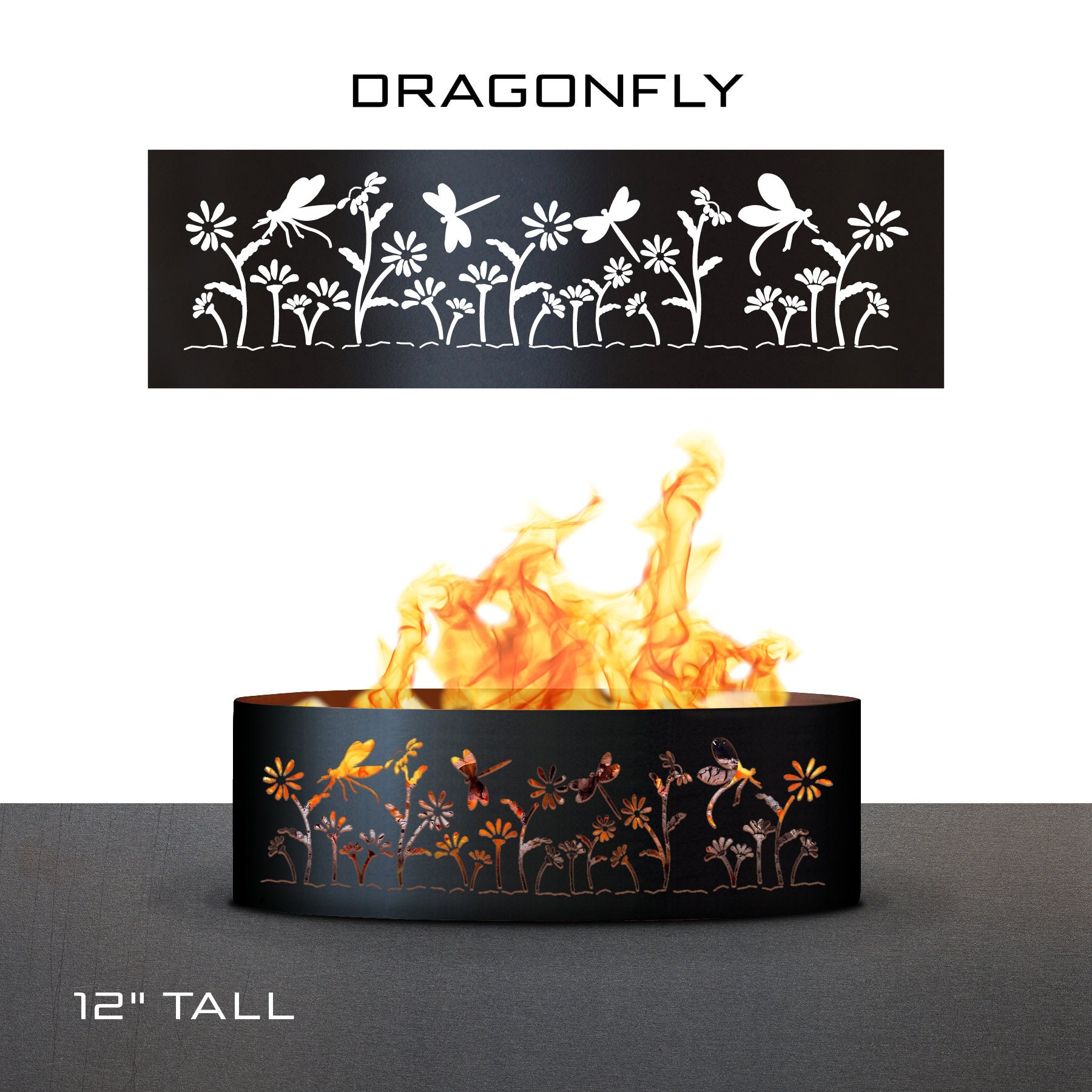 Flowers Rings Firefly Dragonfly and Flowers Fire Pit Ring, 12