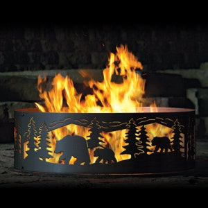 Bear and Cubs Fire Pit Ring, 12" Tall, Heavy Duty, Gift for nature lovers