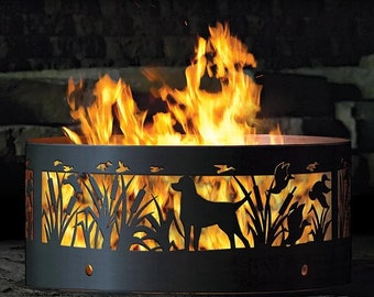 Labrador & Ducks Fire Pit Ring, 16" Tall, Heavy Duty, Great gift for hunter, Dog Lovers, Fire Pit, Fire Ring