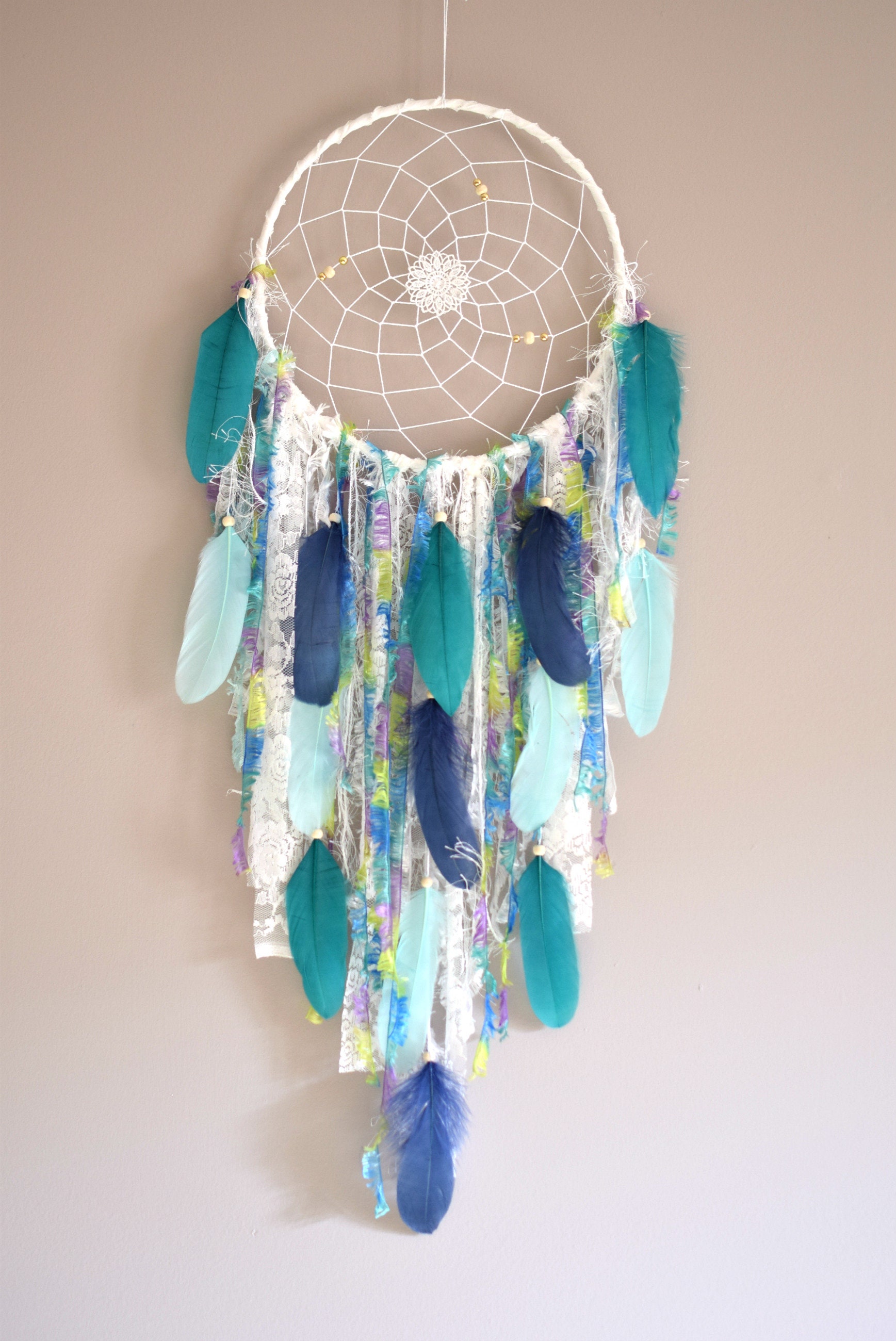 Teal Dream Catcher Dreamcatcher Wall Hanging Boho Wall Decor Etsy