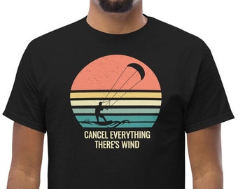 Unisex Men's Funny Kiteboarding T-Shirt Kitesurfing Retro Vintage - Cancel Everything, There's Wind! Kiteboard