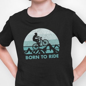 Kids' Mountain Biking T-Shirt - Gift for Mountain Bikers - Boys and Girls, Youth - Retro Vintage Style - Born to Ride Mountain Bikes