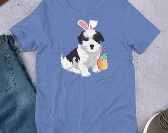 Unisex Havanese Easter Dog Short-Sleeve T-Shirt with Bunny Ears and and Easter Basket