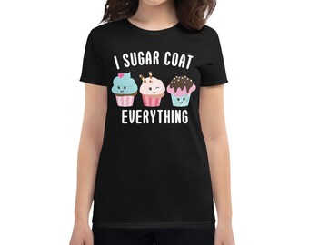 Amateur de cupcakes, boulanger, style kawaii mignon, dames drôles, t-shirt pour femme - j'enrobe tout !