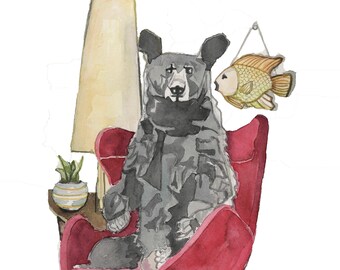 Whimsical Bear Watercolor Art Print