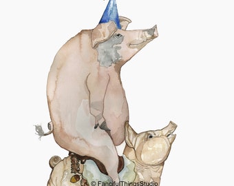 Pig Carousel watercolor print