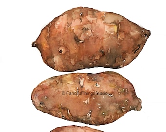 Sweet Potatoes Watercolor Print, Kitchen Art