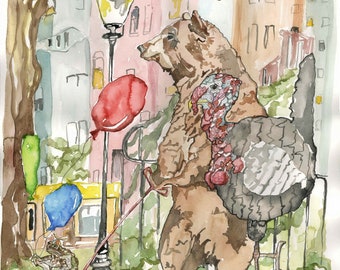 Whimsical Animal Watercolor Illustraion Print