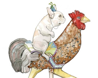 Frenchie on a Carousel Rooster