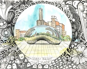 Chicago Bean Print | Cloudgate Zentangle Art Card