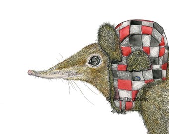Elephant Shrew Watercolor Digital Download: Winter Hat Fashionista