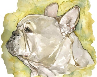 French Bulldog Watercolor Portrait Art Print