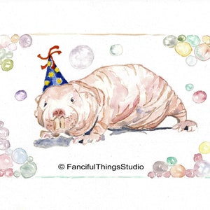 Birthday Mole Rat Watercolor Print