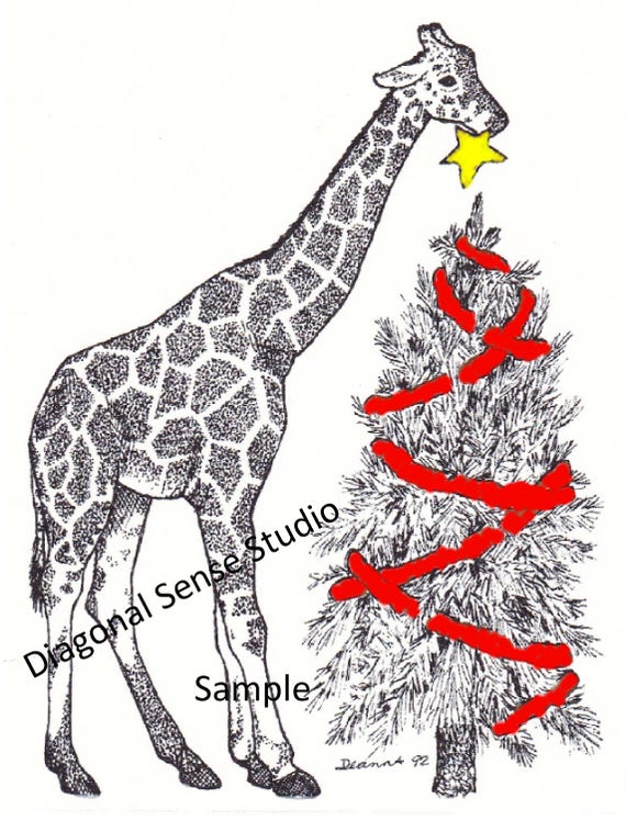 Download Items similar to Giraffe Christmas Card Color 20 cards ...