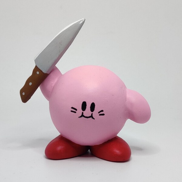 Kirby avec un couteau (figurine en pâte polymère de 3,5 pouces)