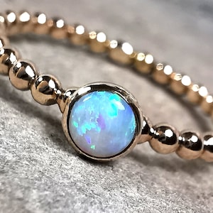 White Opal 14k Gold Filled Beaded Band Ring by Rock and Feather Jewellery October Birthstone
