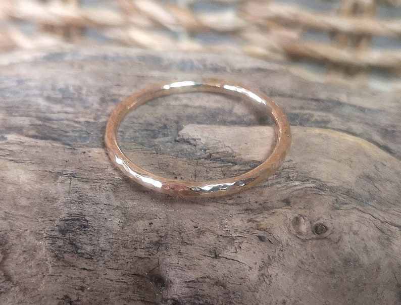 Stacking Ring Hammered 9ct Gold Filled Dainty Band Ring by Rock and Feather Jewellery