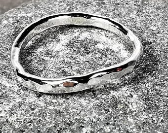 Chunky 2mm Hammered Thumb Ring Sterling Silver Band Ring by Rock and Feather Jewellery