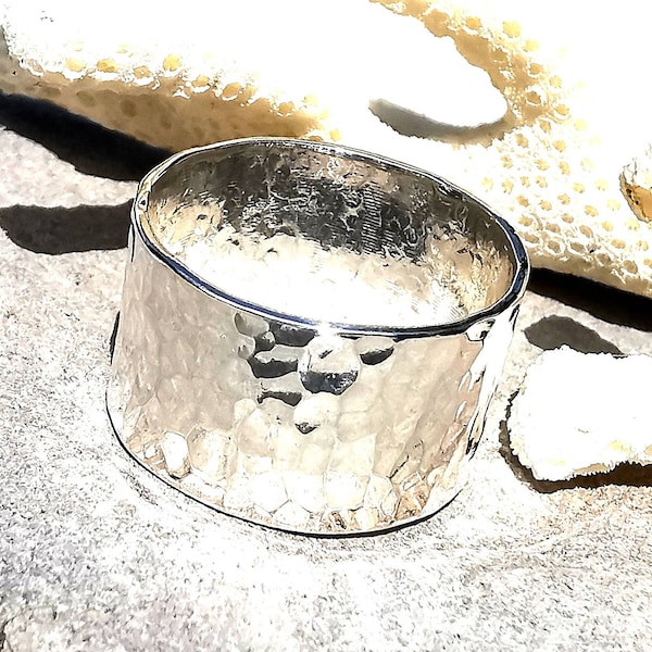 Sterling Silver Chunky Hammered Deep Band Ring