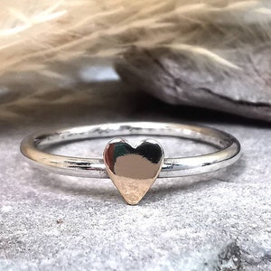 Sterling Silver & 14k Gold Filled Heart Stacking Ring. Geometric Minimalistic Modern Jewellery Rock and Feather