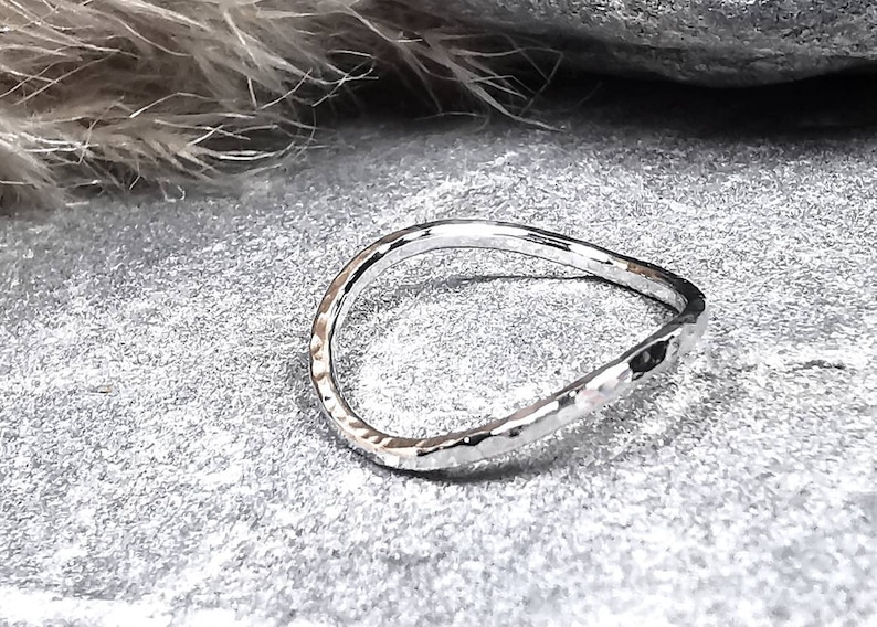 Thumb Ring Sterling Silver Dainty Hammered Band Ring by Rock and Feather Jewellery image 3