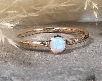 White Opal 9ct Gold Filled Dainty Band Ring by Rock and Feather Jewellery October Birthstone