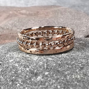 14k Gold Filled Trio Stacking Ring Set. Dainty Band Rings by Rock and Feather Jewellery