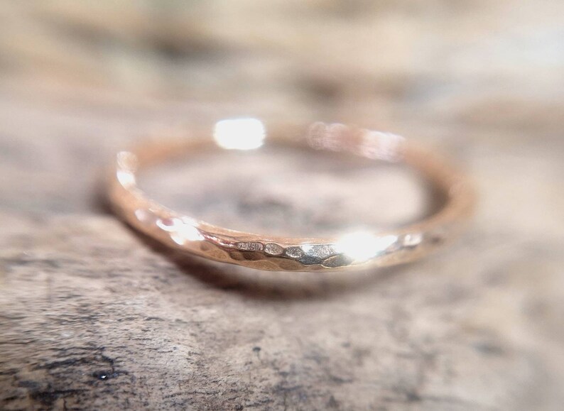 Stacking Ring Hammered 9ct Gold Filled Dainty Band Ring by Rock and Feather Jewellery