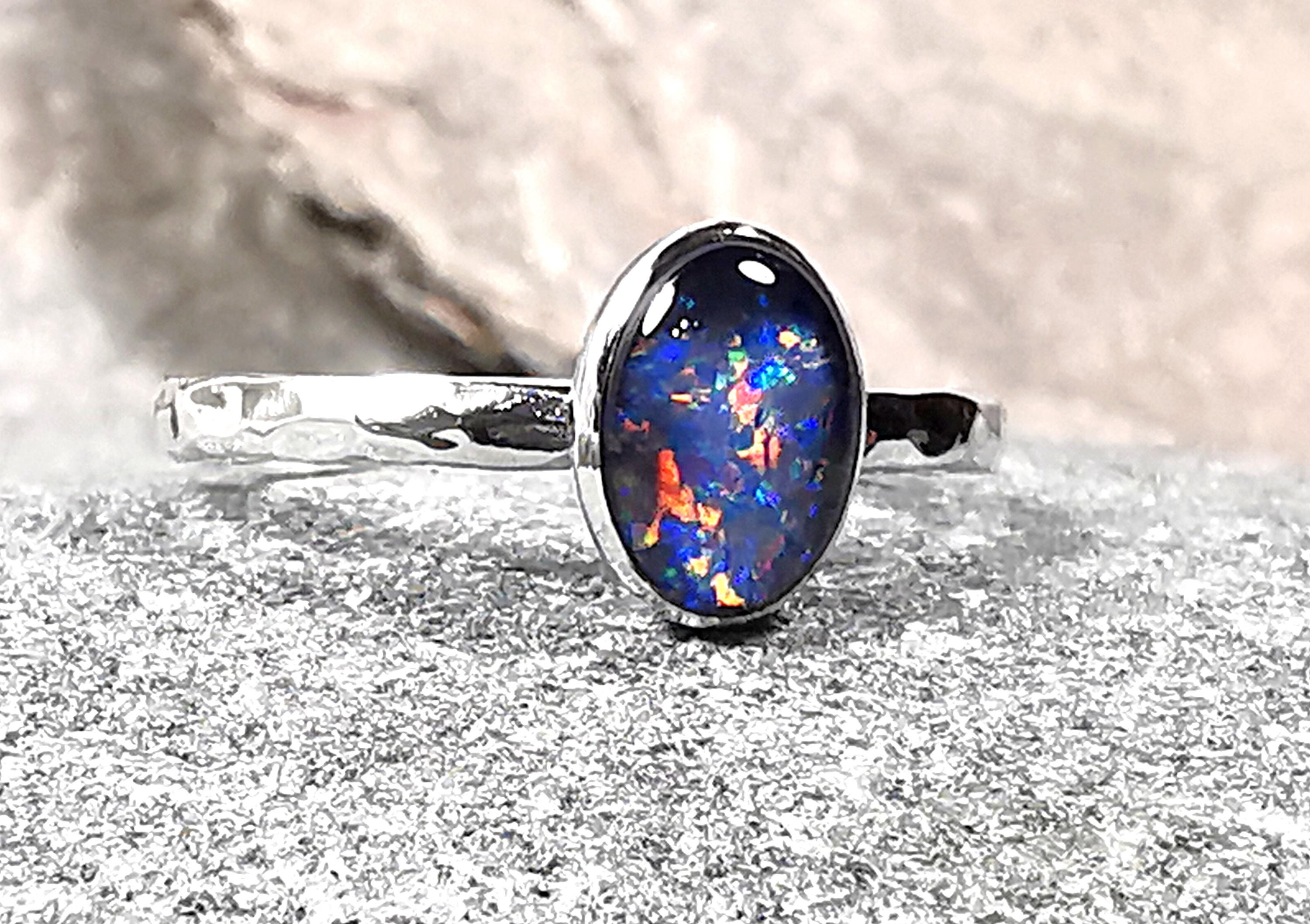 Splendido Tripletta Opale Gemma 925 Argento Sterling Mano Anello Tutte - Foto 10