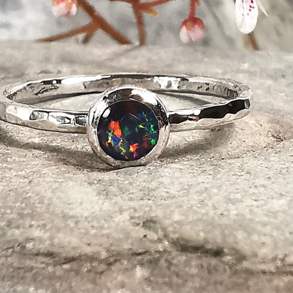 Australian Triplet Opal Sterling Silver Ring. Stacking. October Birthstone