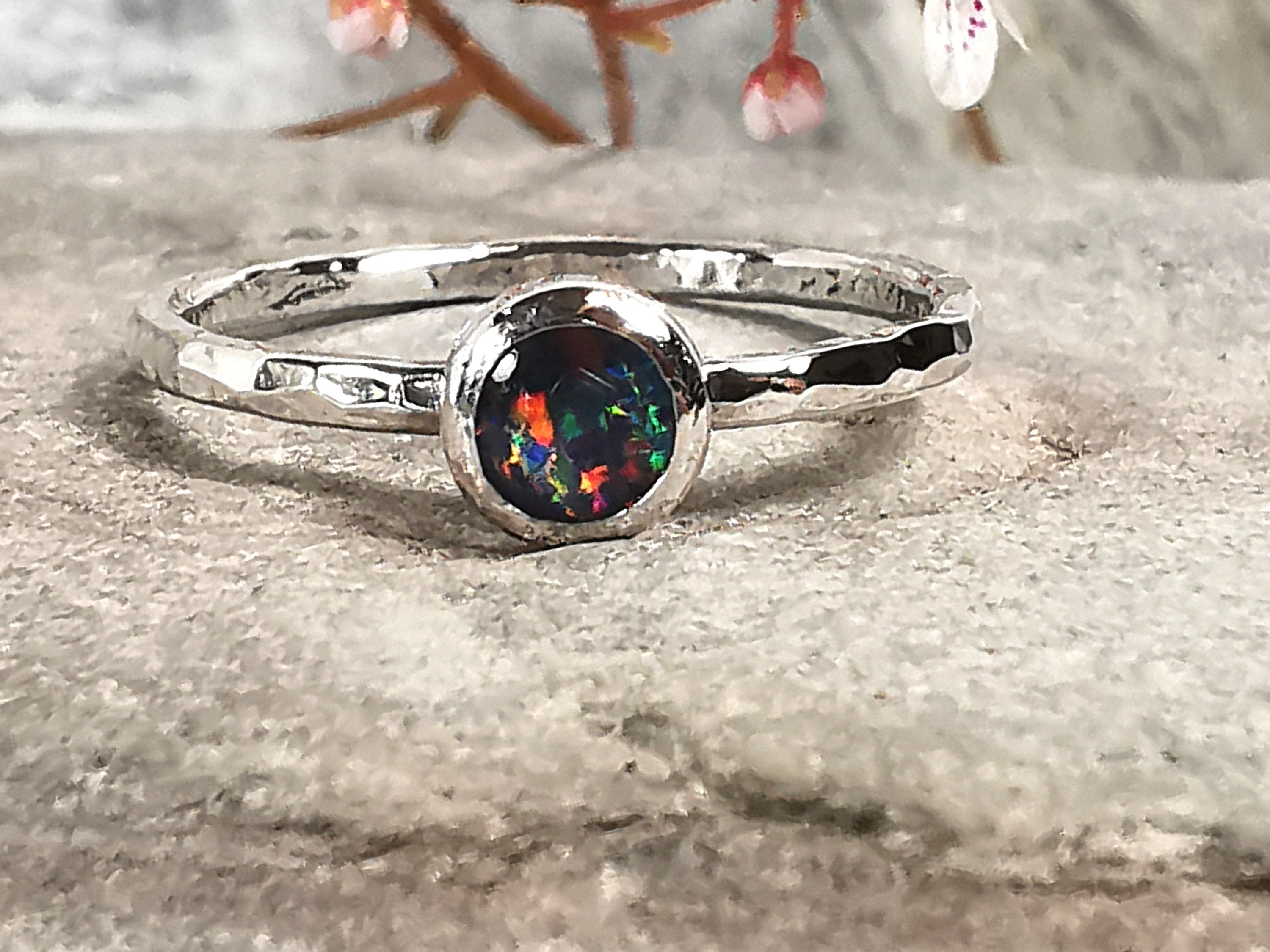 Splendido Tripletta Opale Gemma 925 Argento Sterling Mano Anello Tutte - Foto 3