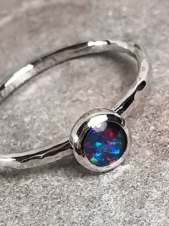 Splendido Tripletta Opale Gemma 925 Argento Sterling Mano Anello Tutte - Foto 7