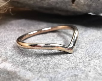 Sale - 14k Gold Filled Wishbone Ring: Dainty Polished Chevron Stacking Band