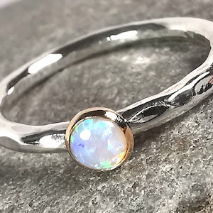 White Opal Sterling Silver & 9ct Gold Filled Ring by Rock and Feather Jewellery Opal Birthstone Gemstone Ring