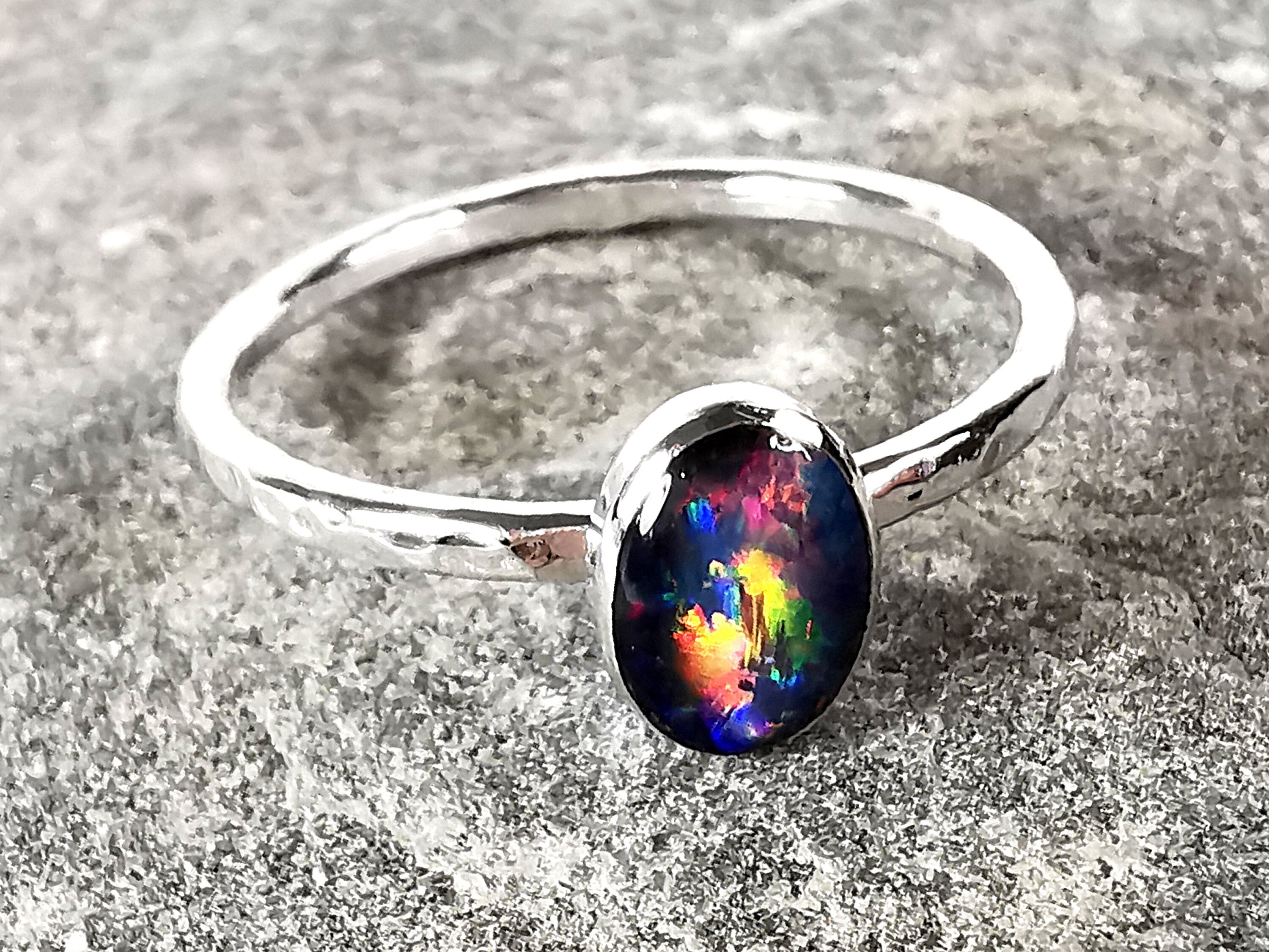 Black opal clearance ring etsy