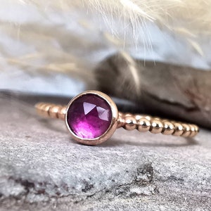 9ct Gold Filled Amethyst Dainty Beaded Ring by Rock and Feather Jewellery February Birthstone