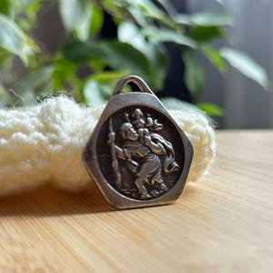 Vintage Saint Christopher pendant, Vintage Sterling St Christopher pendant, Classic car train plane lucky charm traveller