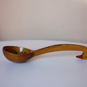 Wooden spoon swan, vintage spoon with painting, red flowers, rustic decor, Kitchen Tools, Cooking Spoons, rare spoon, Old rustic spoon