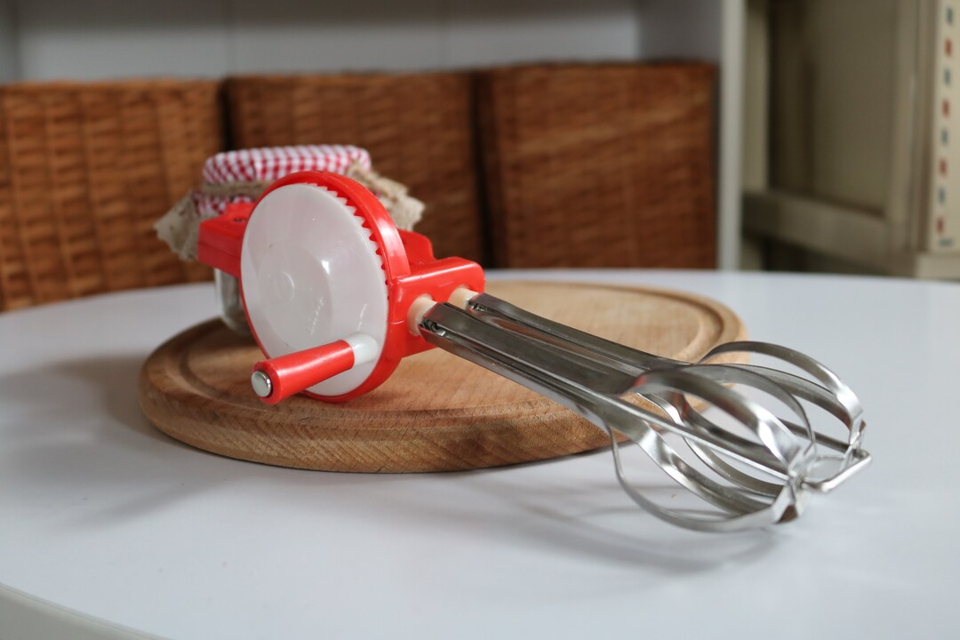 Hand Mixer Vintage Manual Blender Stainless Steel Red Etsy
