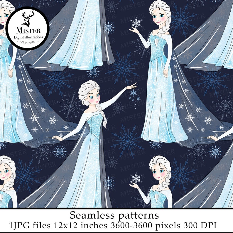 Elsa Frozen Seamless Pattern JPG Princess Watercolor Etsy Australia