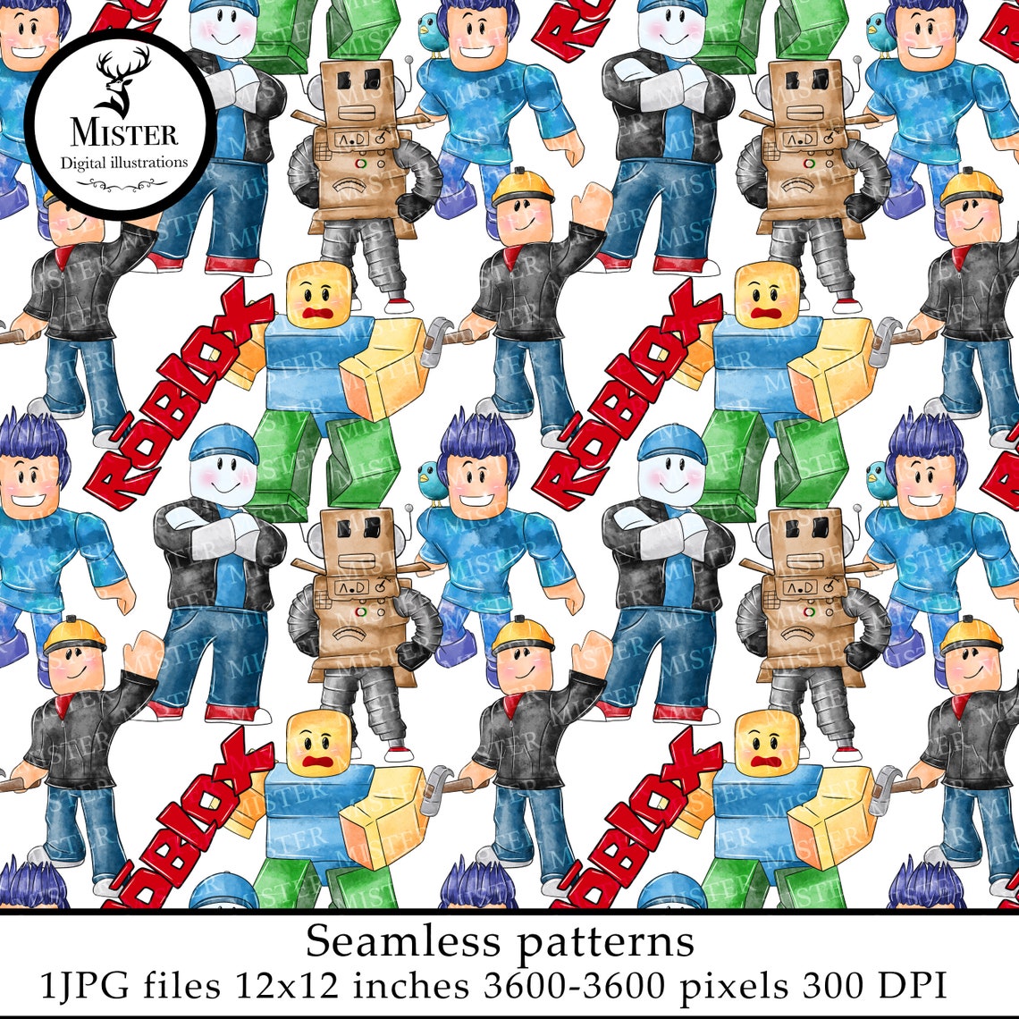 Roblox Seamless Pattern Roblox Watercolor Pattern Roblox Etsy